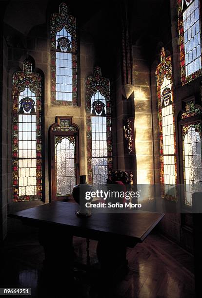 episcopal palace. astorga. león detail of the interior of the building, built at the end of the xix century for the modernist architect antonio gaudí imitating a gothic castle - muebles stock pictures, royalty-free photos & images