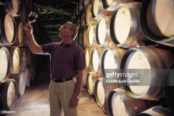 Eduardo Diaz, manager Eduardo Diaz with a glass of wine in the cellar of Bodegas Luberri. La Rioja province