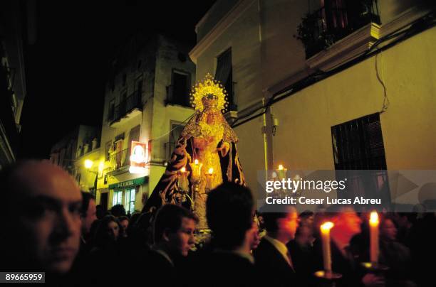 Procession of the Virgen de Triana. Seville Moment of the night procession of the Virgen de Triana during the Semana Santa of Seville