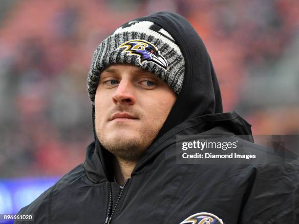 Quarterback Ryan Mallett of the Baltimore Ravens watches the action from the sideline in the third quarter of a game on December 17, 2017 against the...