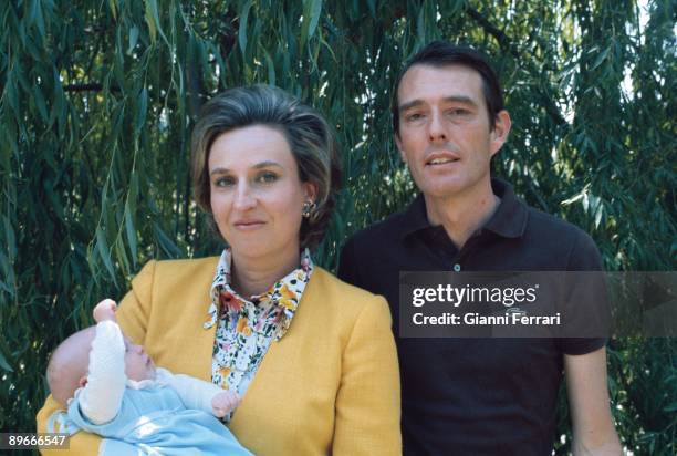 Portrait of Mrs Pilar de Borbon Spanish princess and his husband Luis Gomez Acebo, Badajoz dukes, with their son Luis Bertran