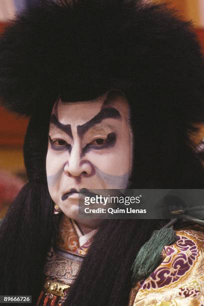 Kabuki actor Detail of the face of an actor of Kabuki of the company of Ichikawa Ennosuke