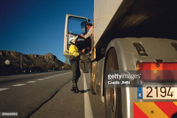 Civil guard. Traffic Civil guard ´patrolling´ in a road of Spain.