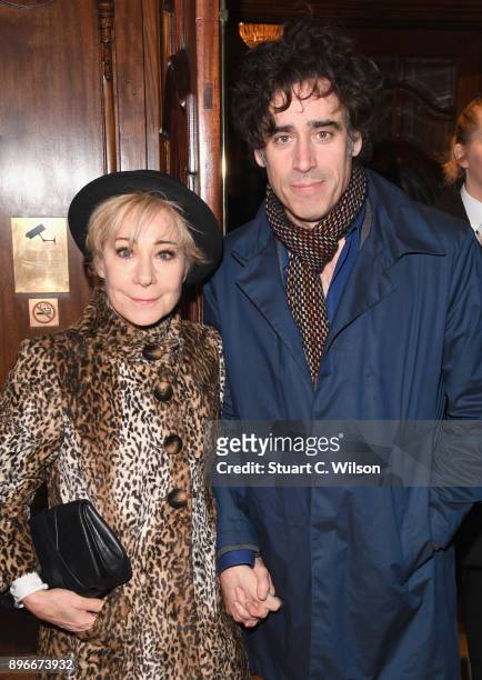 Actors Zoe Wanamaker and Stephen Mangan attend the opening night of 'Hamilton' at Victoria Palace Theatre on December 21, 2017 in London, England.
