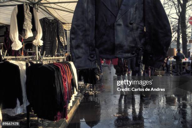 Street market of Hamburg Detail of a clothe stand