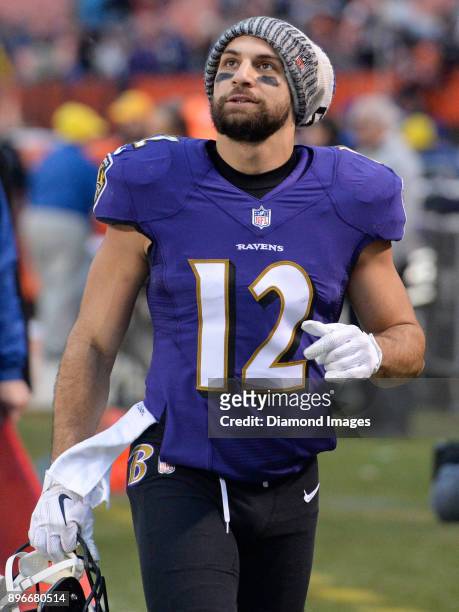 Wide receiver Michael Campanaro of the Baltimore Ravens runs off the field after a game on December 17, 2017 against the Cleveland Browns at...