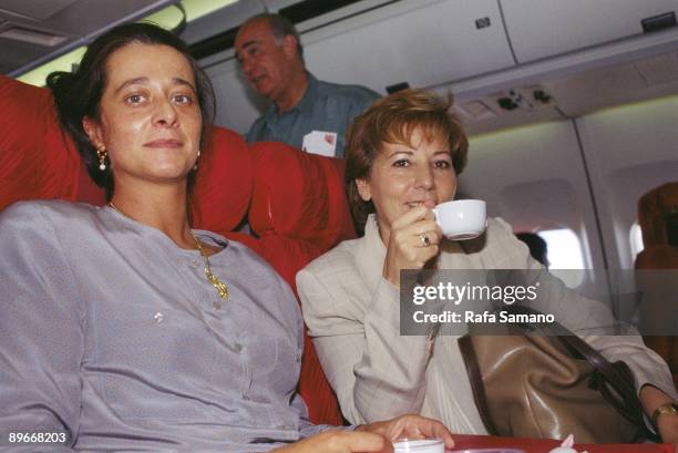 Mercedes de la Merced and Celia Villalobos, PP politicians On a plane to the European Parliament in Strasbourg