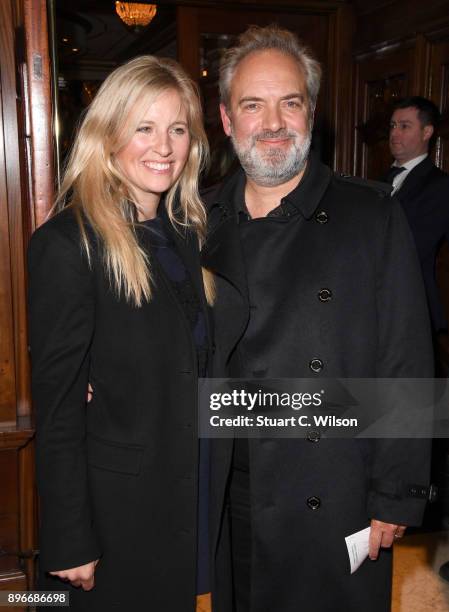 Trumpeter Alison Balsom and director Sam Mendes attends the opening night of 'Hamilton' at Victoria Palace Theatre on December 21, 2017 in London,...