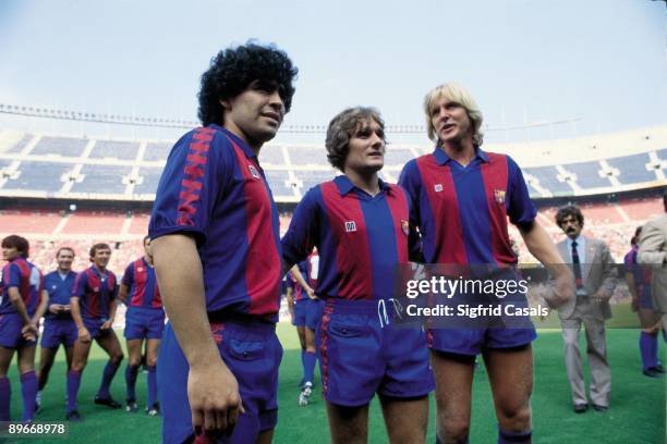 Maradona, Schuster and Archibald, presentation of the F.C BArcelona