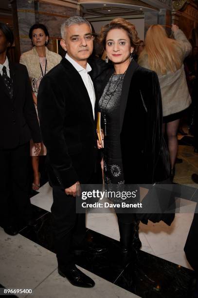 Sadiq Khan and Saadiya Khan attend the press night performance of "Hamilton" at The Victoria Palace Theatre on December 21, 2017 in London, England.