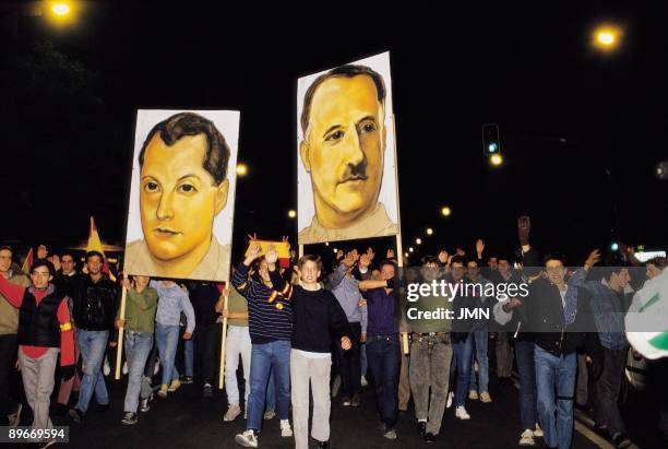 Demonstration of youth fascists The youth carru out pictures of Francisco Franco and Jose Antonio Primo de Rivera