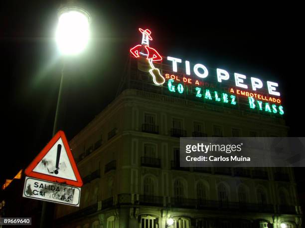 June 30, 2007. Puerta del Sol, Madrid. Spain. Luminous advertising of Tio Pepe, a Jerez wine.