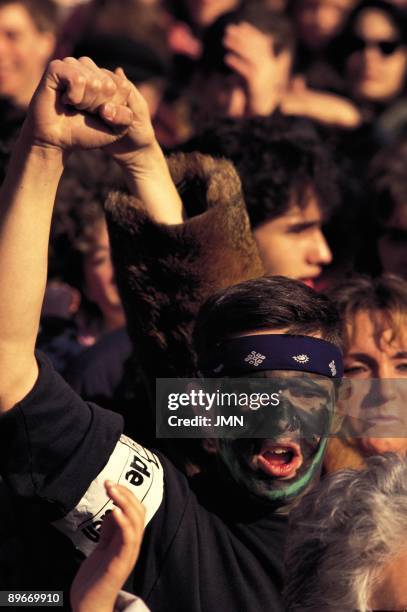 Student manifestation against the War of the Gulf in Madrid. Boy protesting in the student manifestation against the War of the Gulf in Madrid.