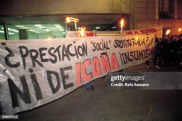 Manifestation against the military service. Pancarta during the manifestation against the military service of objectors and unsubmissives in front of...