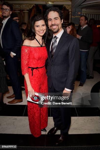 Ileana Ferreras and Alex Lacamoire attend the press night performance of "Hamilton" at The Victoria Palace Theatre on December 21, 2017 in London,...