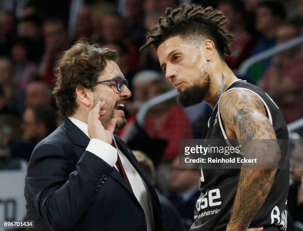 Andrea Trincheri, Head Coach and Daniel Hackett, #0 of Brose Bamberg in action during the 2017/2018 Turkish Airlines EuroLeague Regular Season Round...