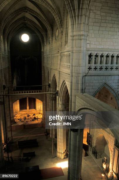 Spain. Vitoria. Cathedral of Santa Maria . Archaeological restoration of the cathedral. Wall and pillar fall in the central area of the cathedral.