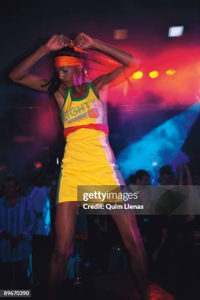 Dancer on the disco. Go-Go dance in ´Pachá´, a disco of Madrid, Spain.