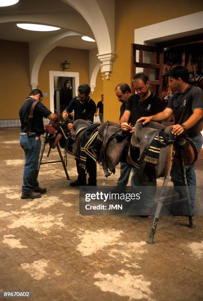 "Royal Andalusian School of Ecuestrian Art". Stable assistants. Jerez de la Frontera. Cadiz.