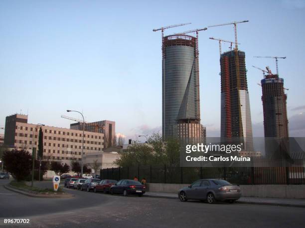 April 18, 2007. Madrid, Spain. Skyscrapers Four Towers Business Area , view from the street Pedro Rico.