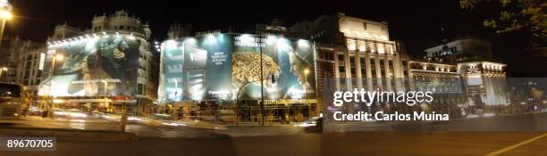 April 21, 2007. Madrid, Spain. Panoramic view of the Alcala and Gran Via streets by nigth.