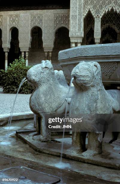 La Alhambra. Granada. Nazarite art. 9th Century-14th Century. Patio de Los Leones. The Palace premises are made up of beautiful rectangular...