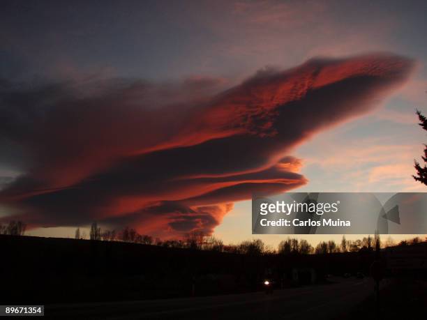 March 21, 2008. Torremocha del Jarama, Madrid, Spain. Landscape with clouds in a sunset.