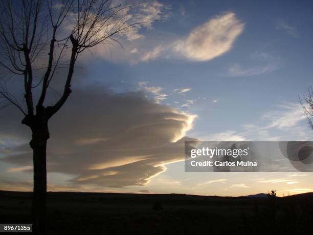 March 21, 2008. Torremocha del Jarama, Madrid, Spain. Landscape with clouds in a sunset.