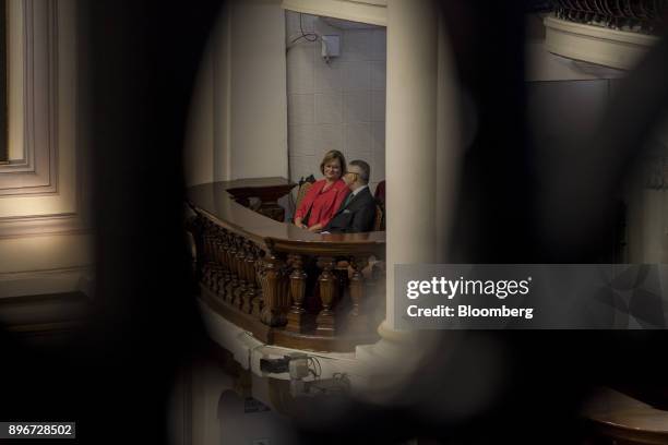 First Lady Nancy Lange Kuczynski, left, listens while her husband Pedro Pablo Kuczynski, Peru's president, not pictured, testifies before the...