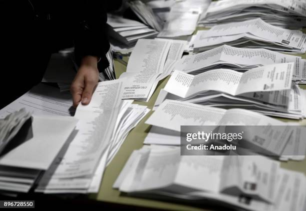 Polling station staff count the voting ballots of Catalan regional parliamentary snap election, after parliament was annulled by central government...