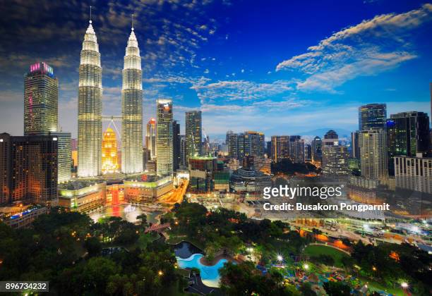 top view of kuala lumper skyline at twilight - kuala lumpur stock pictures, royalty-free photos & images