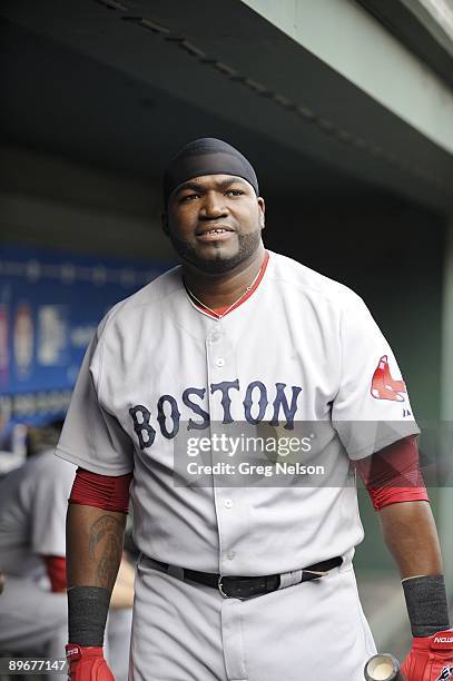 Boston Red Sox David Ortiz in dugout during game vs Texas Rangers. Arlington, TX 7/22/2009 CREDIT: Greg Nelson