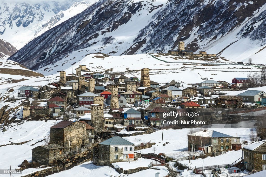 Ushguli village, Upper Svaneti in Georgia. An UNESCO World Heritage Site
