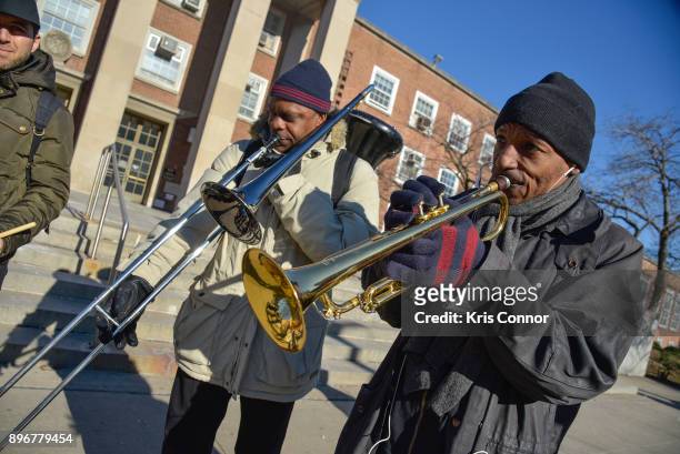 Stafford Hunter and Duane Eubanks perform during the "Queens Second Line Swing" event as part of "Make Music Winter, December 21" on December 21,...