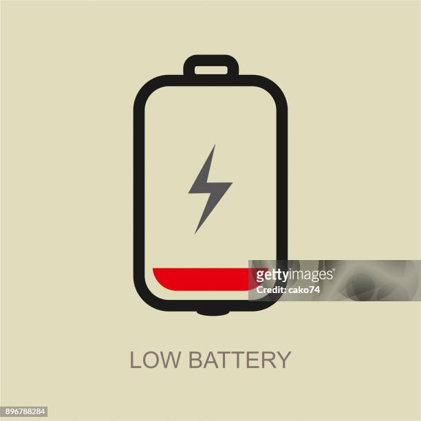 illustrazioni stock, clip art, cartoni animati e icone di tendenza di icona vettore batteria scarica - basso posizione descrittiva
