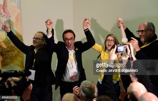 'Junts per Catalonia' - JUNTSXCAT grouping candidates Jordi Turull, deposed Catalan regional government Territory and Sustainability chief Josep...