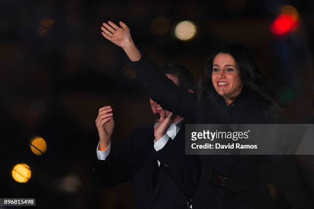 Ines Arrimadas, leader of Ciudadanos Catalan party, celebrates the results on December 21, 2017 in Barcelona, Spain. Unionist Citizens party win...
