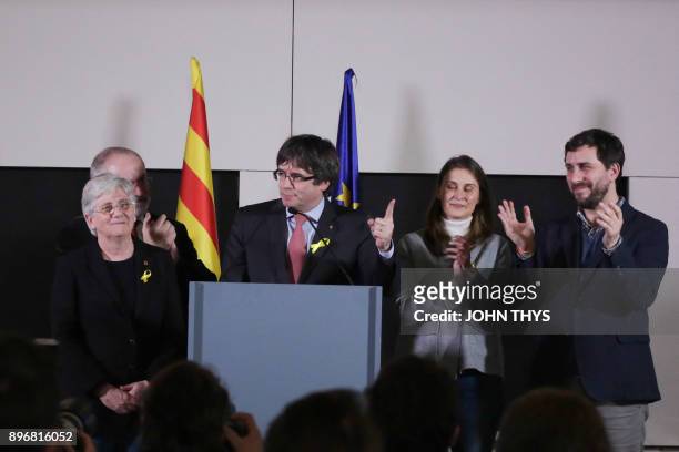 Catalonia's deposed regional president Carles Puigdemont gives a joint press in Brussels after the vote in Catalonia on December 21, 2017. Catalans...
