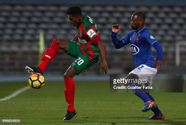 Maritimo midfielder Fabricio Baiano from Brazil with CF Os Belenenses forward Fredy from Angola in action during the Portuguese League Cup match...