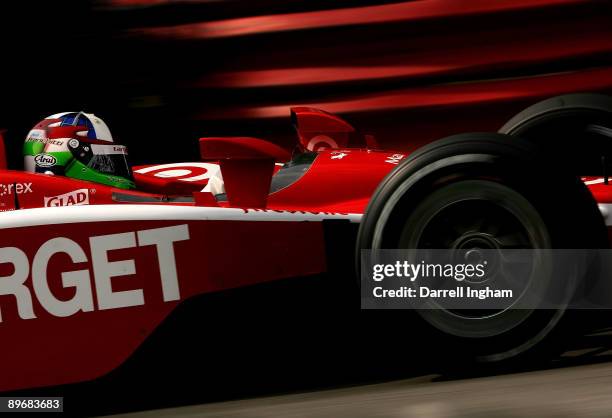 Dario Franchitti drives the Target Chip Ganassi Racing Dallara Honda during practice for the IRL IndyCar Series The Honda Indy 200 on August 7, 2009...