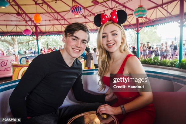 In this handout photo provided by Disney Parks, Disney Channel's "Bunk'd" actress Peyton List joins her twin brother and actor Spencer List for a...