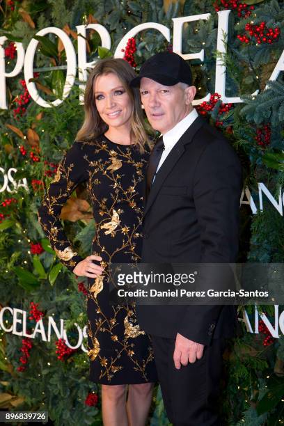Nicole Kimpel and Antonio Banderas attend the opening of the new Porcelanosa store on December 21, 2017 in Malaga, Spain.