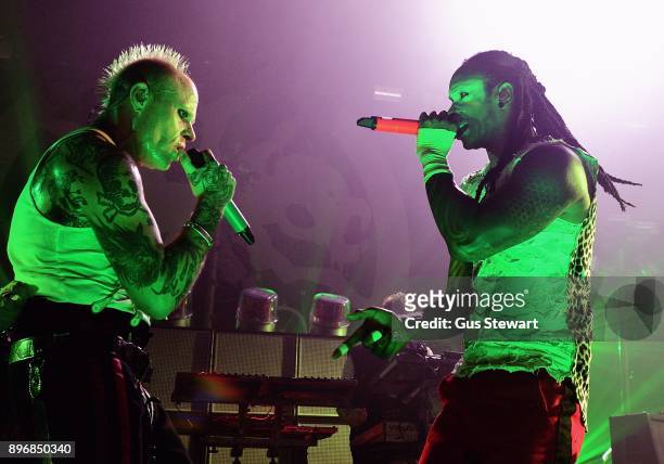 Keith Flint and Maxim Reality of The Prodigy perform on stage at the O2 Academy Brixton on December 21, 2017 in London, England.