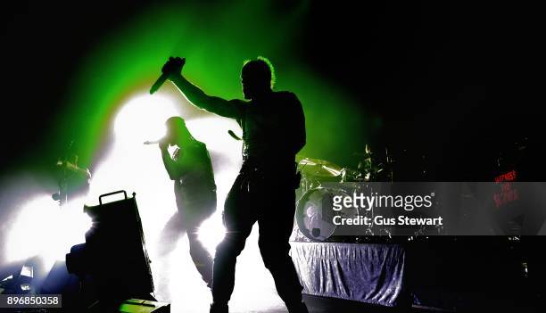 Maxim Reality and Keith Flint of The Prodigy perform on stage at the O2 Academy Brixton on December 21, 2017 in London, England.