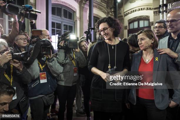 Esquerra Republicana de Catalunya' - ERC candidate Marta Rovira and Carme Forcadell , former Parliament president as they went to salute a small...
