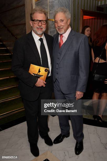 Tom Jones and guest attend the press night performance of "Hamilton" at The Victoria Palace Theatre on December 21, 2017 in London, England.