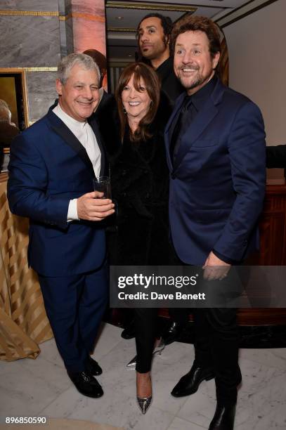 Cameron Mackintosh, Arlene Phillips and Michael Ball attend the press night performance of "Hamilton" at The Victoria Palace Theatre on December 21,...