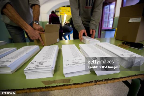 Votes seen during the Catalonia regional election at a polling station. Catalan started today to elect a new regional government, with two choice, to...