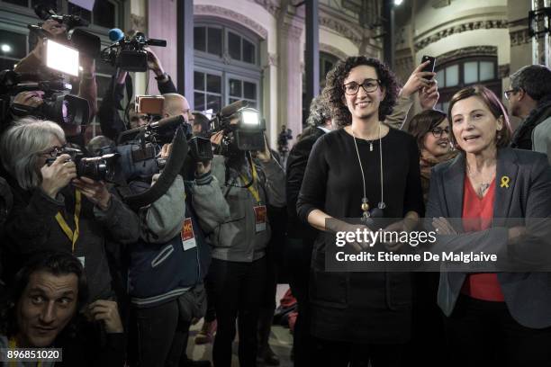 Esquerra Republicana de Catalunya' - ERC candidate Marta Rovira and Carme Forcadell , former Parliament president as they went to salute a small...