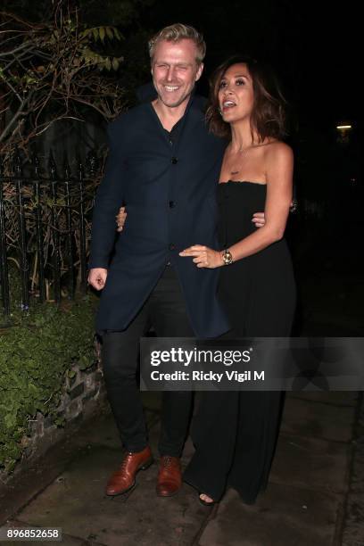 Simon Motson and Myleene Klass seen attending Piers Morgan - Christmas party at Scarsdale Tavern on December 21, 2017 in London, England.